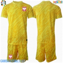 Camisa de time de futebol Polónia Goleiro Replicas 1º Equipamento Infantil Europeu 2024 Manga Curta (+ Calças curtas)